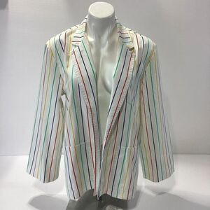 Vintage The Fox Collection White Rainbow Stripe Blazer Jacket Size M Preppy 80s